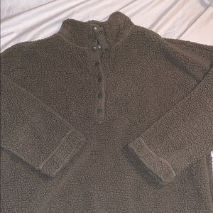 Aerie Olive Sherpa Snap Down Pullover